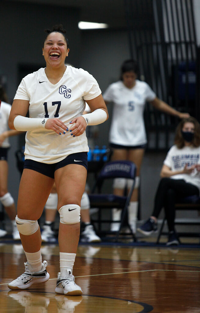 Columbia College senior Jaqueline Silva laughs at a joke she made with her teammates